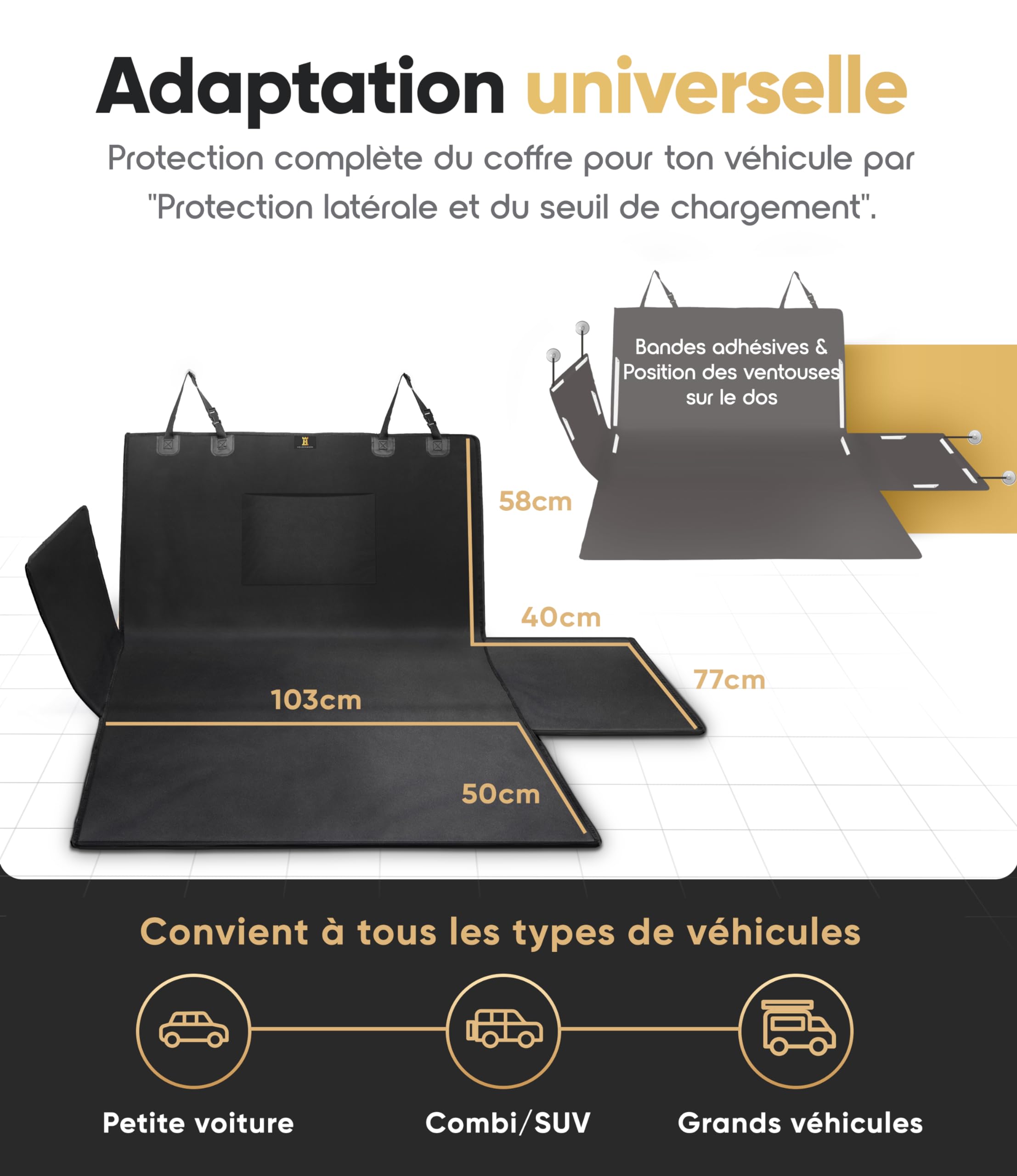 Protection de Coffre Universelle Heldenwerk - Idéal pour Les Chiens - Espace de Coffre avec Protection de seuil - Installation Rapide