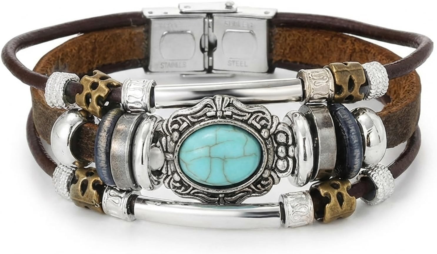 Leather Wrap Bracelets for Women Turquoise Bracelets Western Bracelets for Women Bohemian Stackable Bracelets Multilayer Boho Cuff Bangle