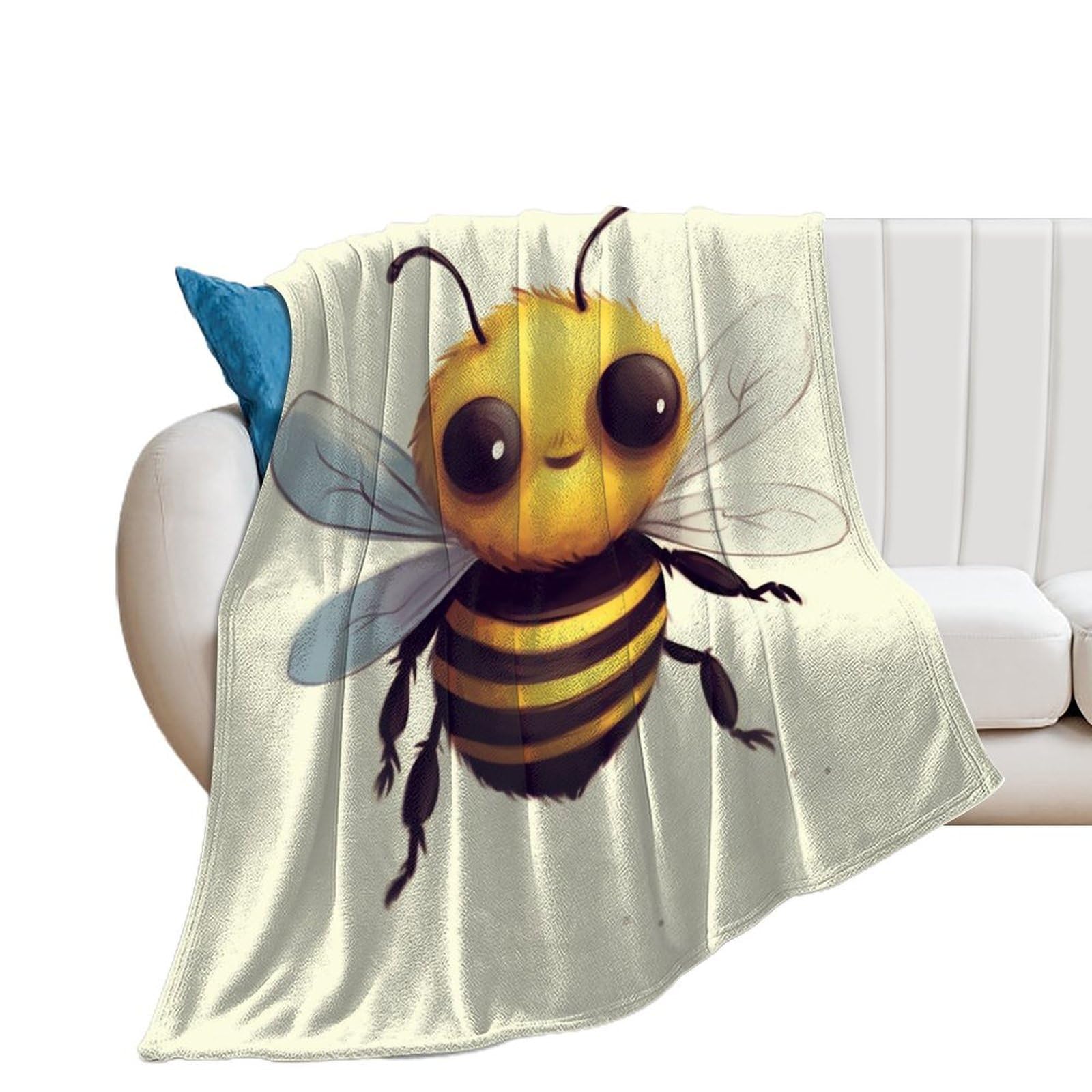 Couverture douce en microfibre pelucheuse motif abeille pour lit