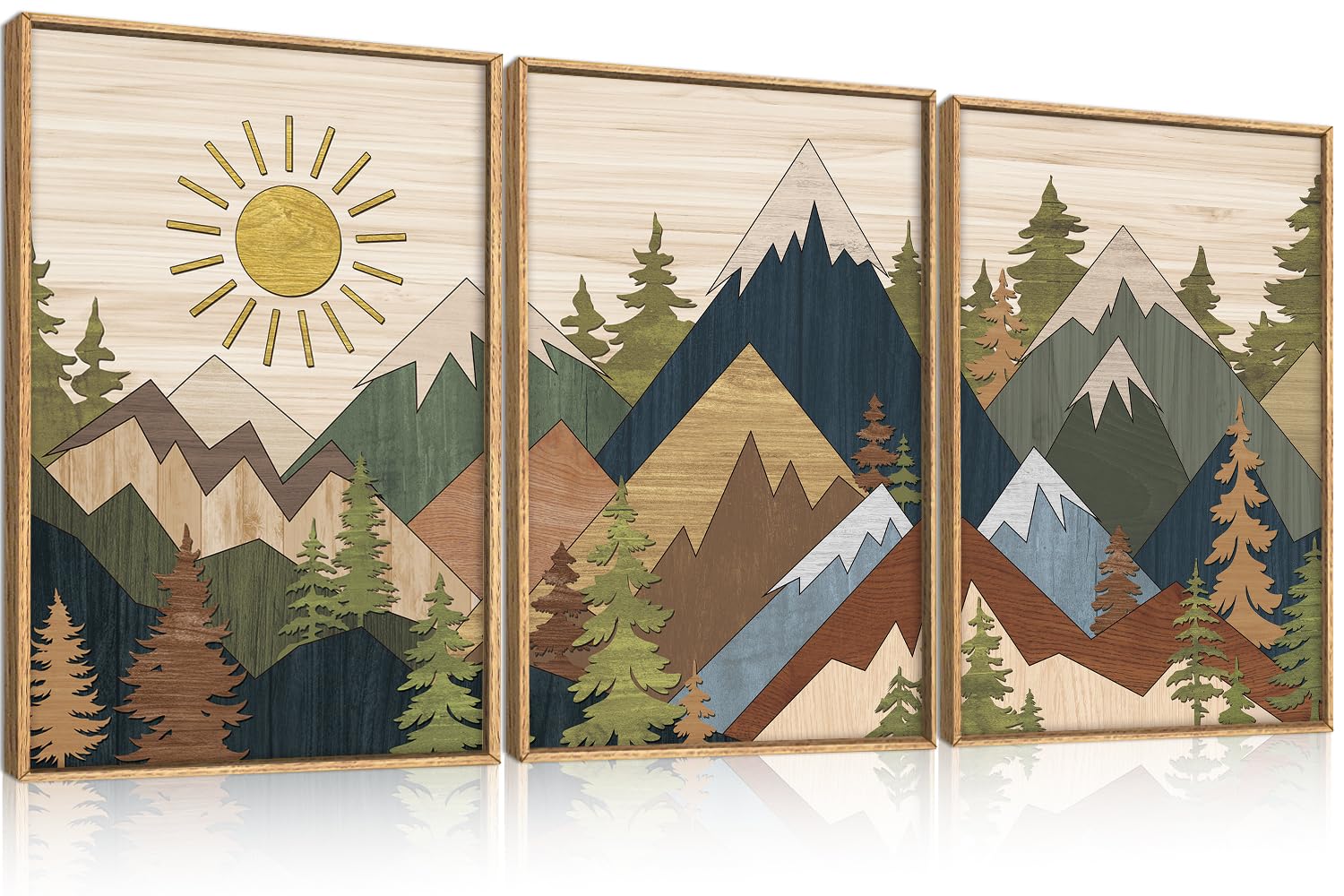 BICERE Large Abstract Mountain Woodcut Framed Canvas Wall Art,Neutral Pine Tree Wall Decor,Vintage Nature Forest Wall Painting,Rustic Artwork for Living Room,Bedroom,Dining Room,Farmhouse -16