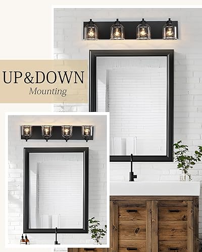 Miniatura 6 de Vanity Lights for Bathroom Large 31.5", Farmhouse Rustic Vanity Light with Bubble Glass Shades, Black 4 Light Bathroom Lighting Fixtures Over