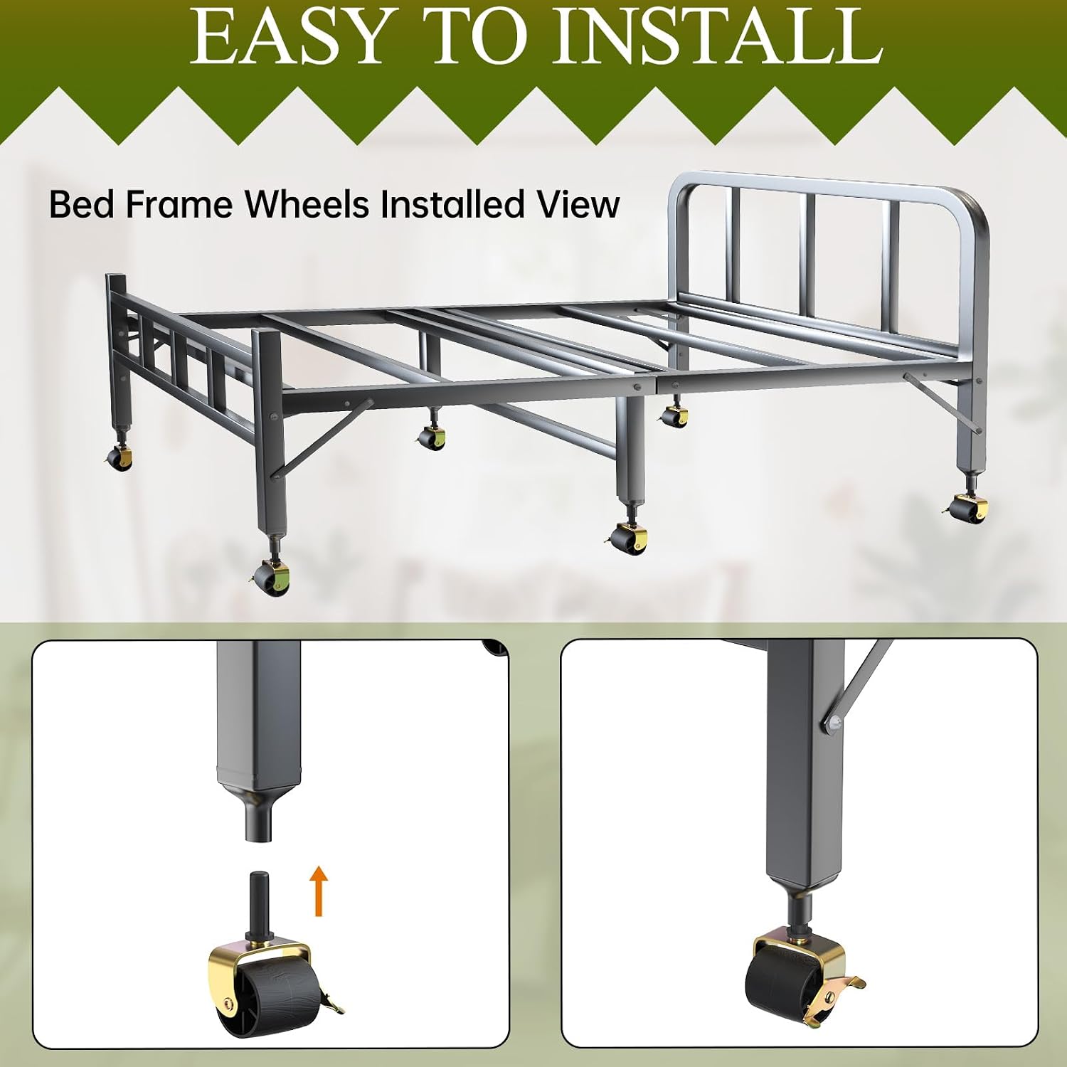 Locking Bed Frame Stem Casters, Heavy Duty Replacement Wheels Set of 8