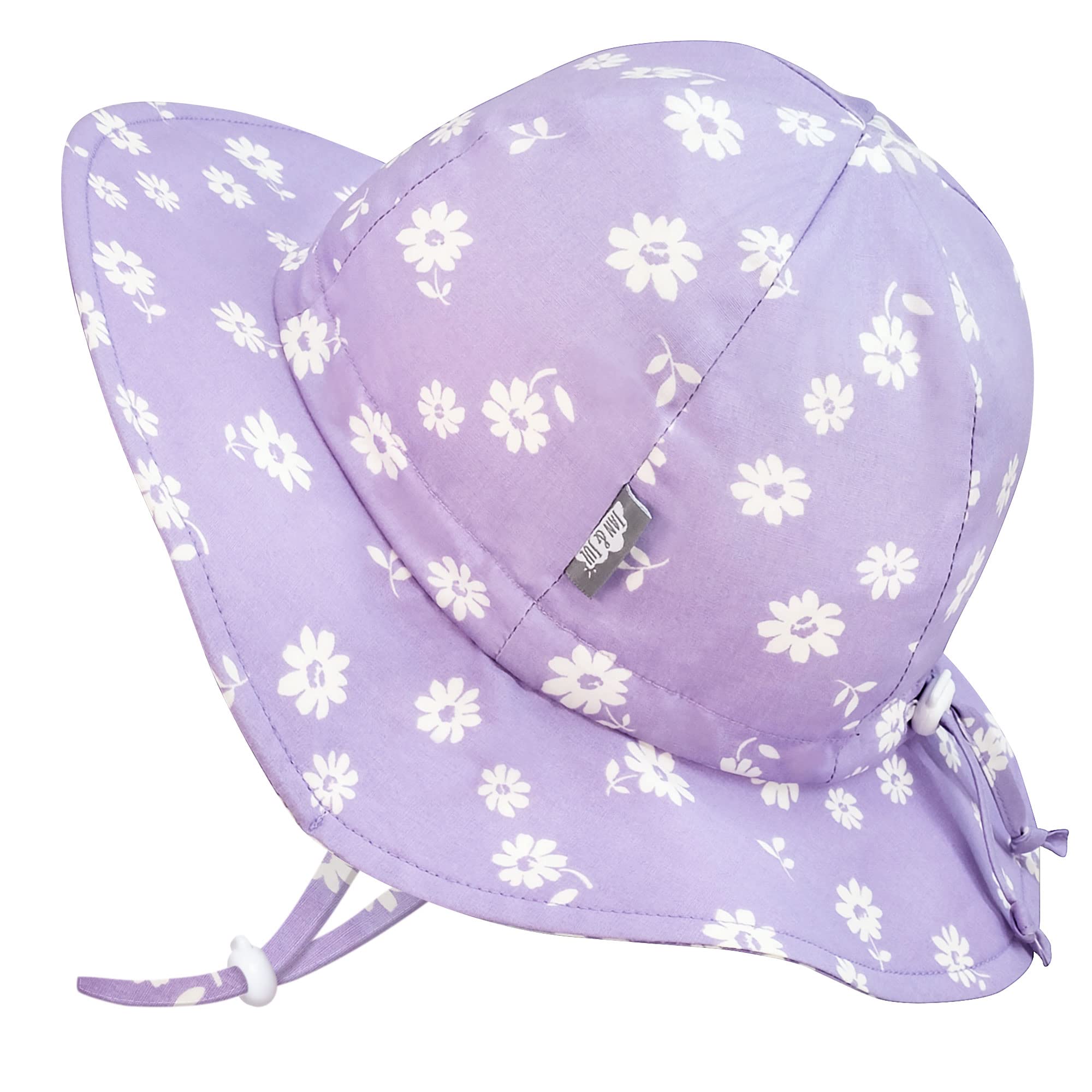 JAN & JUL Infant Summer Cotton Sun-Hat, UPF 50+, Foldable (S: 0-6 Months, Purple Daisy)