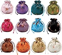 kilofly 12 Pack Silk Drawstring Coin Purses Floral Embroidered Jewelry Bags Gift Pouches