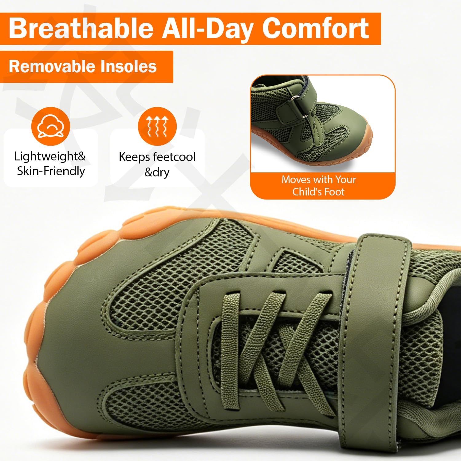 Kids Barefoot Shoes for Boys Girls, Sporty Retro Wide Toe Box Sneakers with Hook and Loop, Lightweight Breathable Walking Shoes with Grippy Sole for School & Outdoor Play
