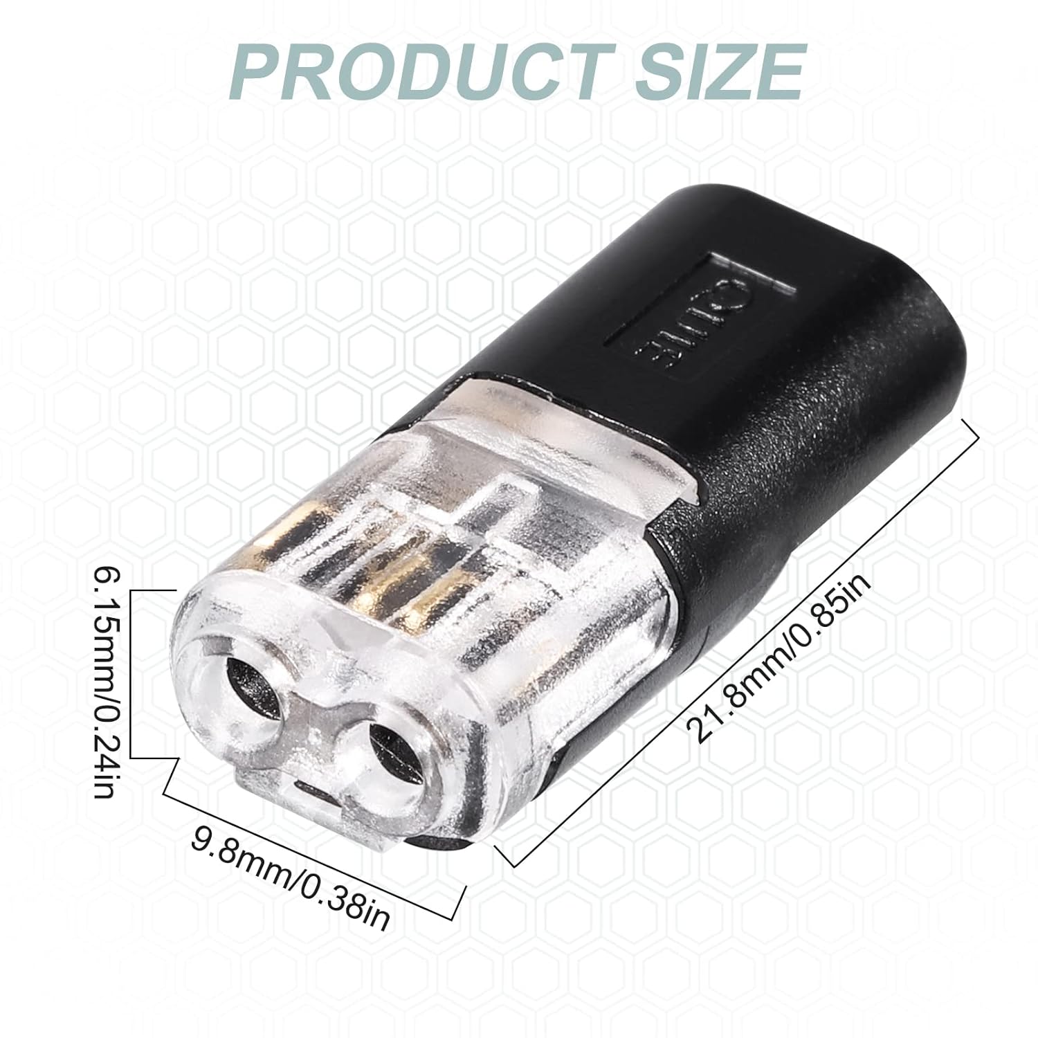 A detailed diagram showing the dimensions of a single SAVITA Double-Wire Plug-In Connector, with measurements for length, width, and height.