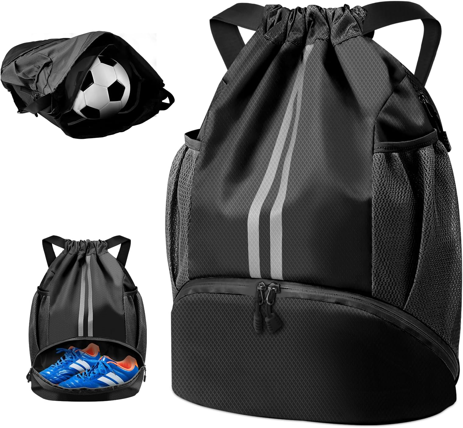 Unisex Drawstring Backpack, Waterproof Oxford Gym Bag, Large PE Pack, Durable Sports Ball Bag with Shoe Bag, Students School Backpack