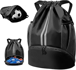 BROTOU Unisex Drawstring Backpack, Waterproof Gym Bag, Large Oxford PE Pack, Students School Backpack, Durable Sports Ball Bag, with Shoe Bag
