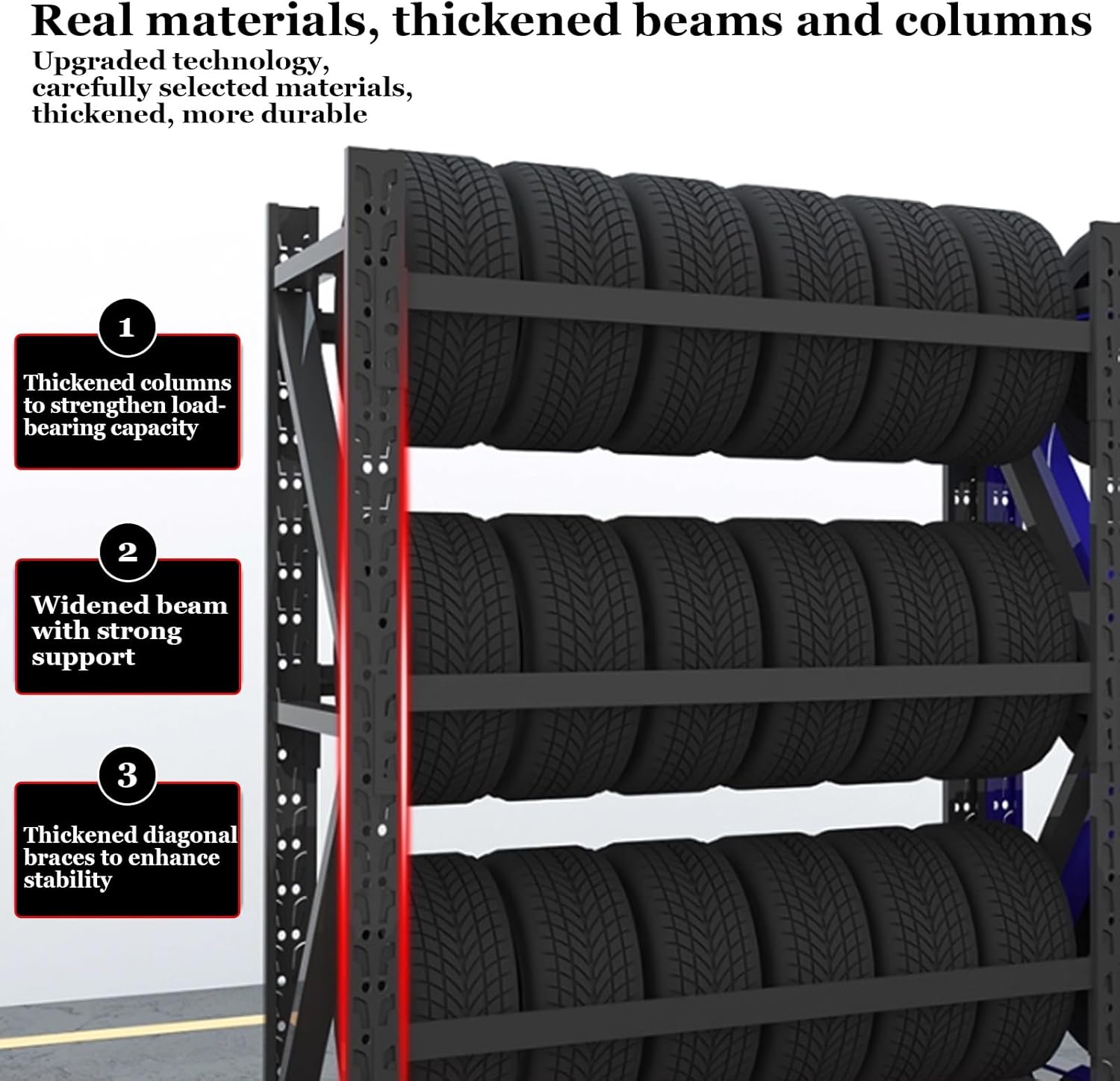 Wheel Rim Tire Storage Rack,Metal Car Tire Rack Racks Warehouse Storage,Trucks Tire Stand Large Loading Capacity Tyre Rack,Wheel Rim Tire Storage Rack,Suitable For Auto Repair Shops(Black,150*50*200cm