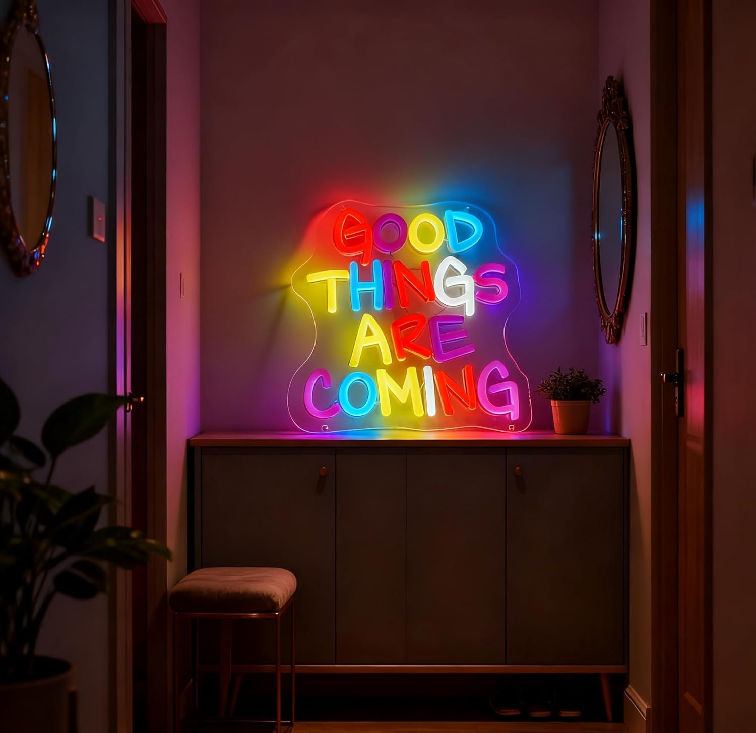 Good Things Are Coming Neon Sign, USB Powered Decorative Neon Light for Home Living Room Bedroom Office Gift Wall Table Decor 14.8 x 12.6 In