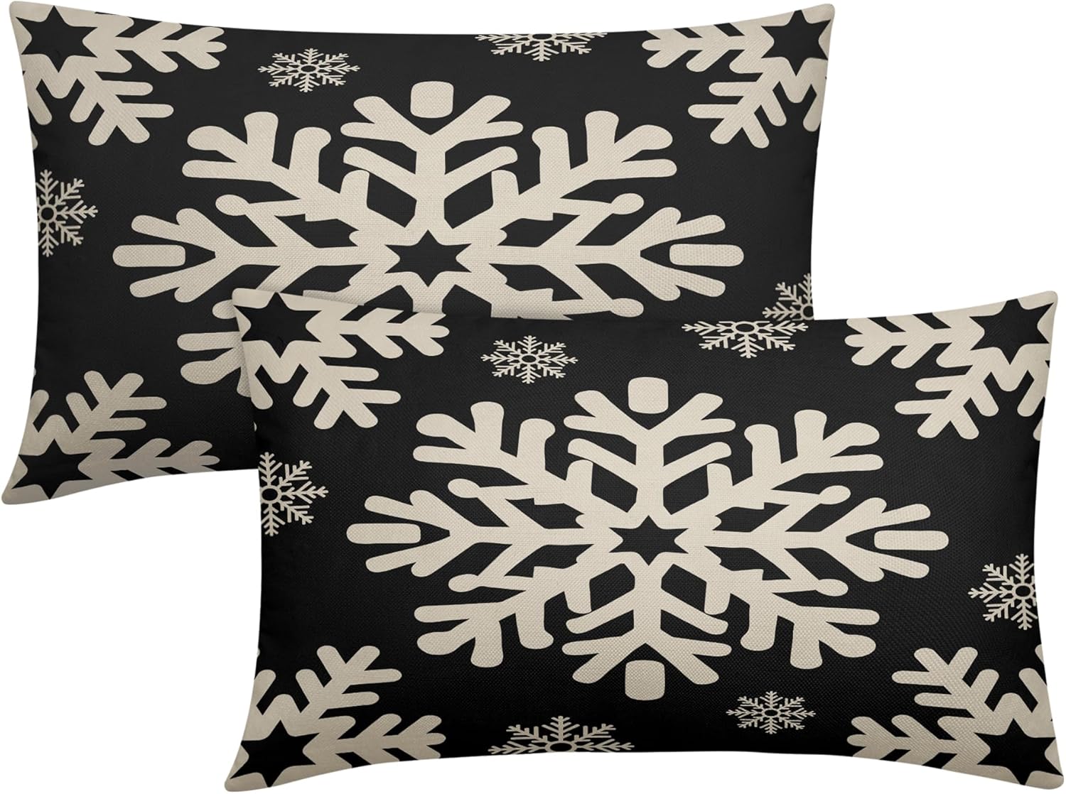 Black Christmas Lumbar Pillow Covers 12x20 Inch Set of 2