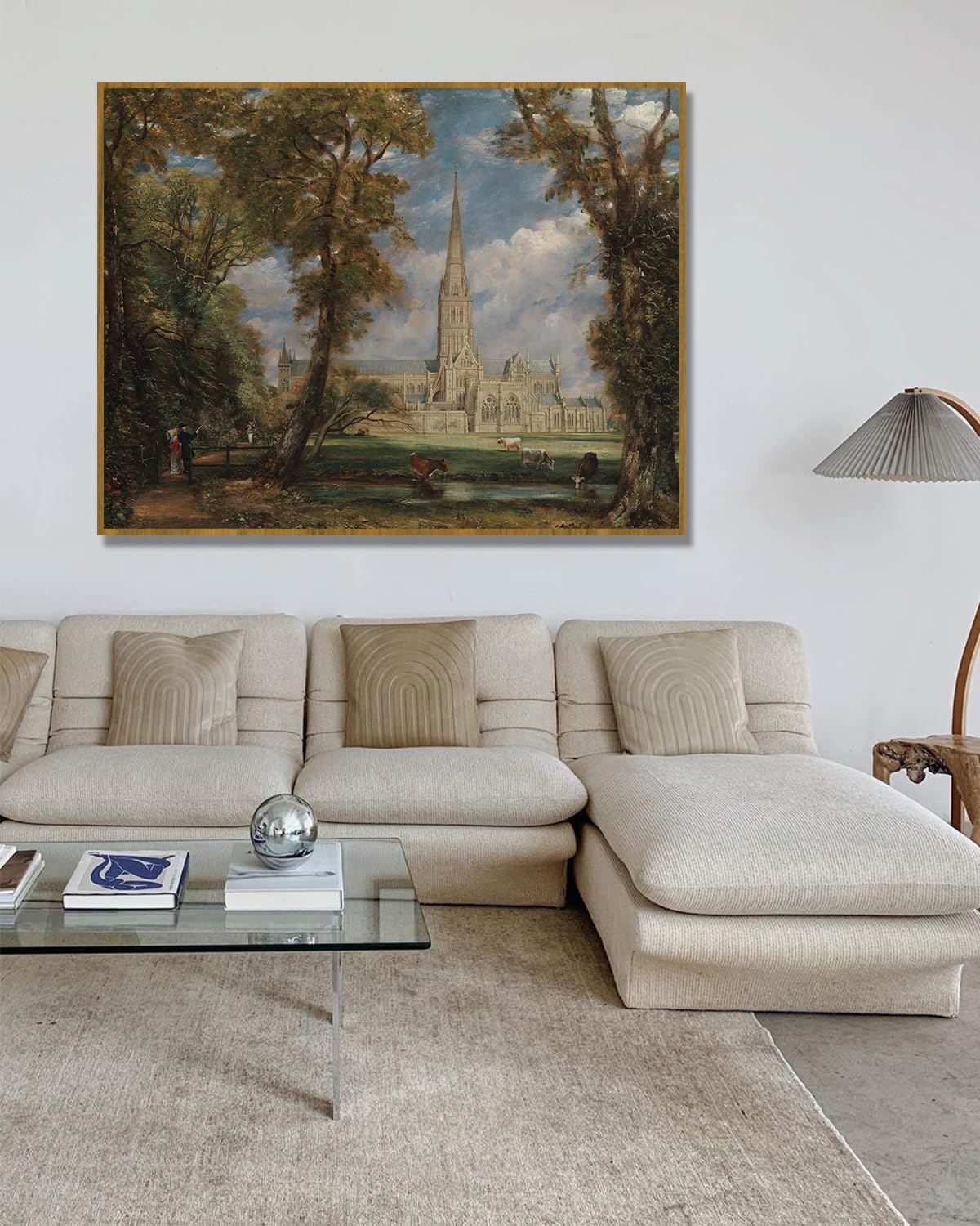 NHLDZYH Rama z drewna tekowego Reprodukcja Johna Constable'a, (bez tytułu 17), obraz angielski romantyczny styl, idealny na świąteczne prezenty i dekoracje. 70 x 90 cm