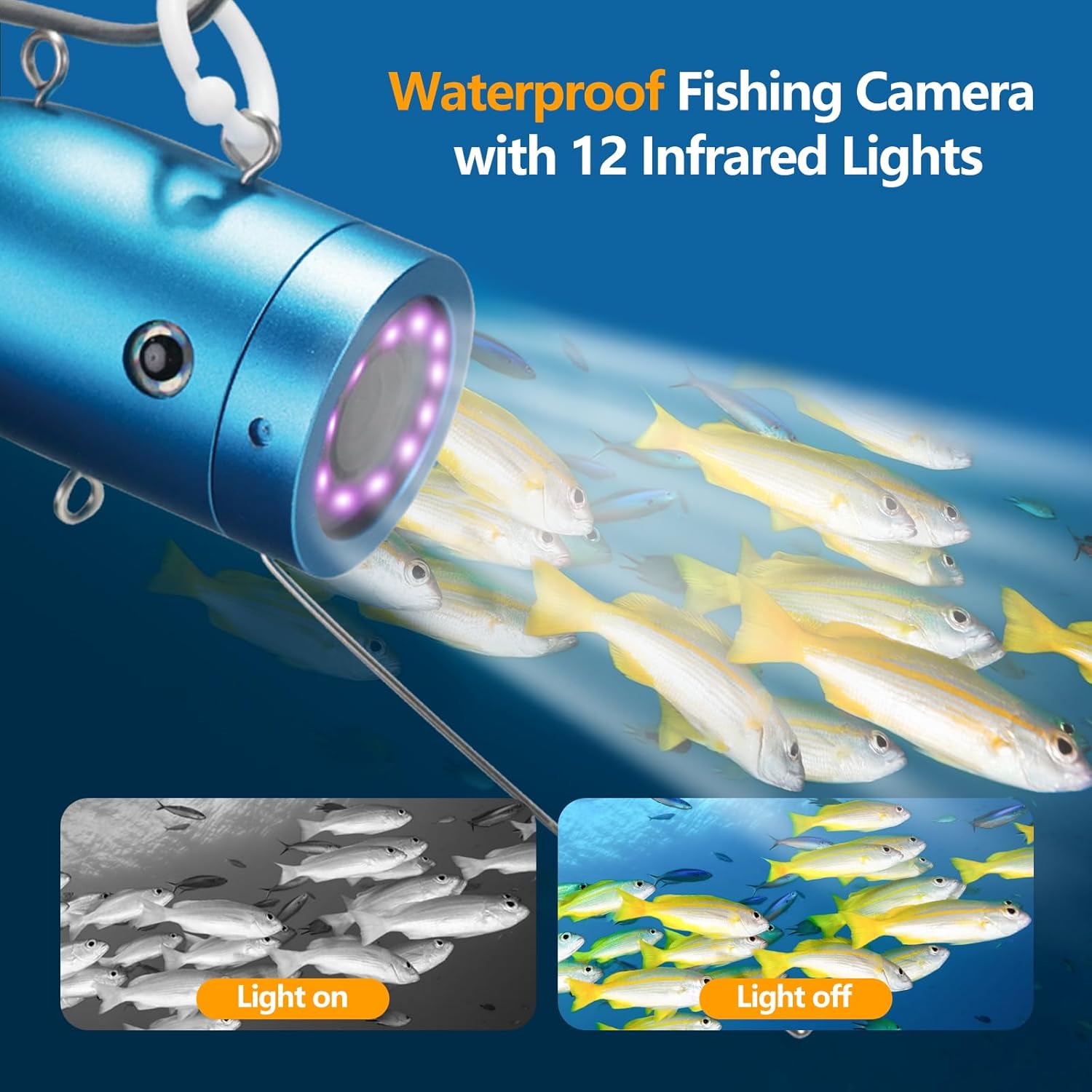 Underwater Fishing Camera,7''IPS Screen Fish Finder,1000TVL Ice Fishing Camera with 12pcs Infrared Lights,6H Battery,USB-C Charging,48FT/14.6M Cable for Lake, Boat, Ice Fishing