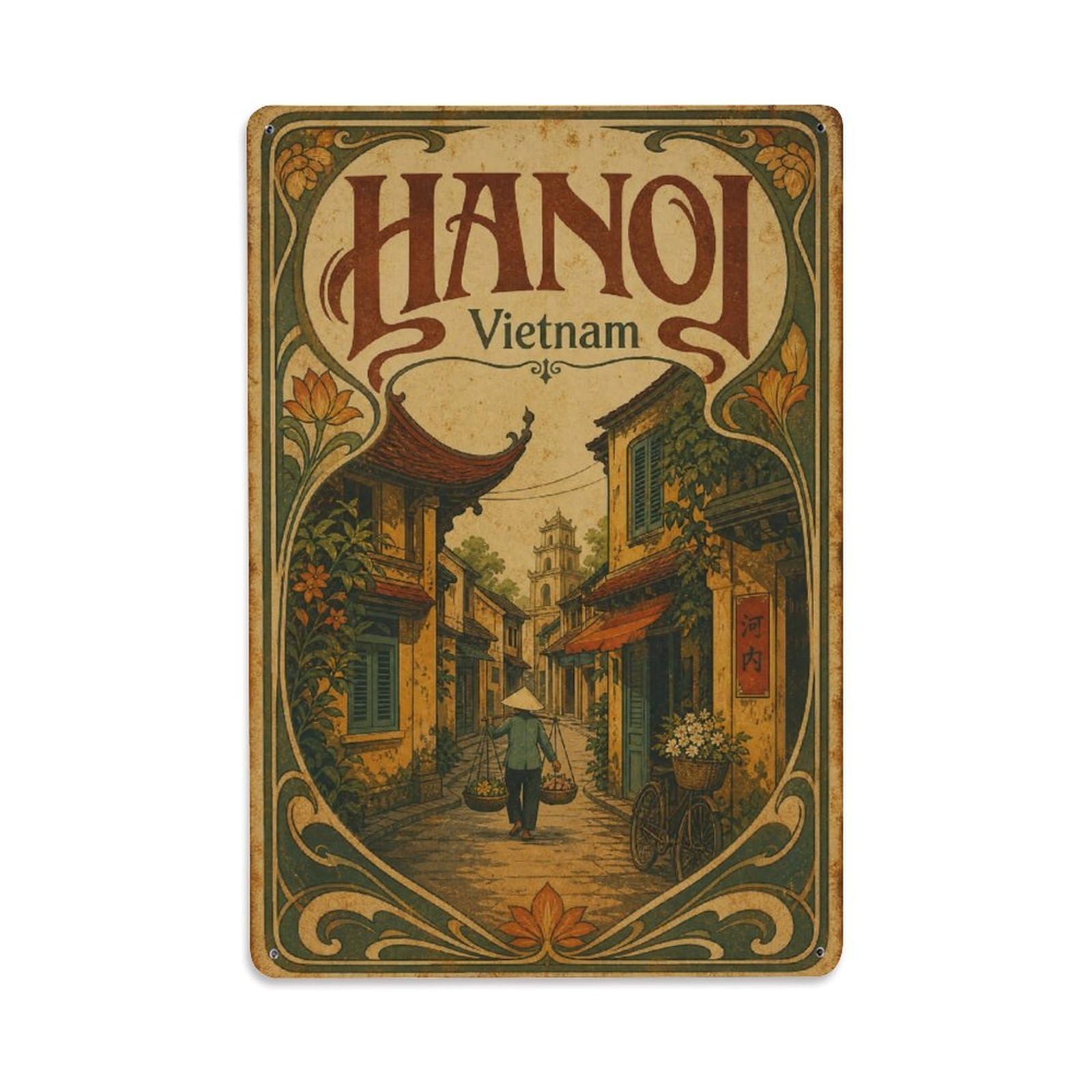 Hanoi Vietnam Old Quarter Alley Town Travel Heritage Metal Tin Sign