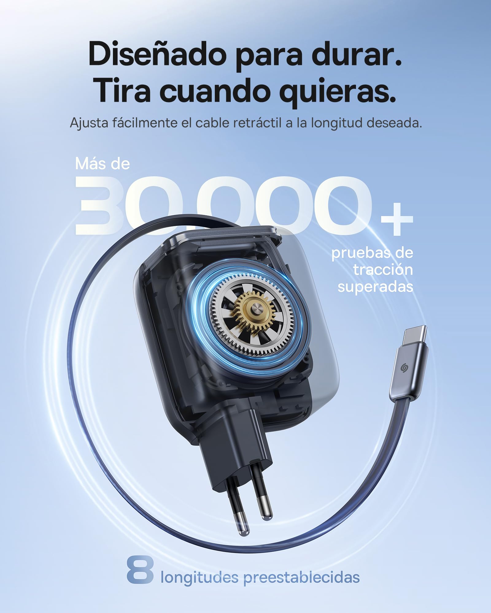 Baseus Enercore Cargador USB C de 67W con Cable Retráctil, Charger GAN con 2 Puertos USB-C, Cargador Rápido Compacto Compatible con MacBook Pro, DELL, HP, iPad, iPhone 16/15/14/13/12Pro, Galaxy S25