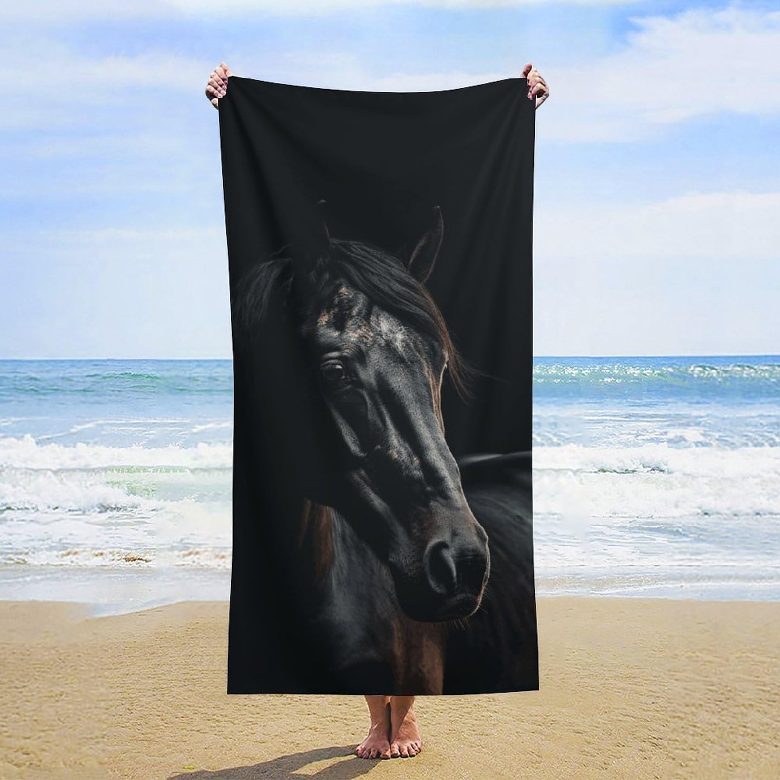 NTVOWPZO A Dark Horse Beach Towel Oversized Microfiber Bath Towels Lightweight Sand Proof Beach Towels Absorbent Pool Towels for Swimming Yoga Bathroom Towel 31.5" X 63"