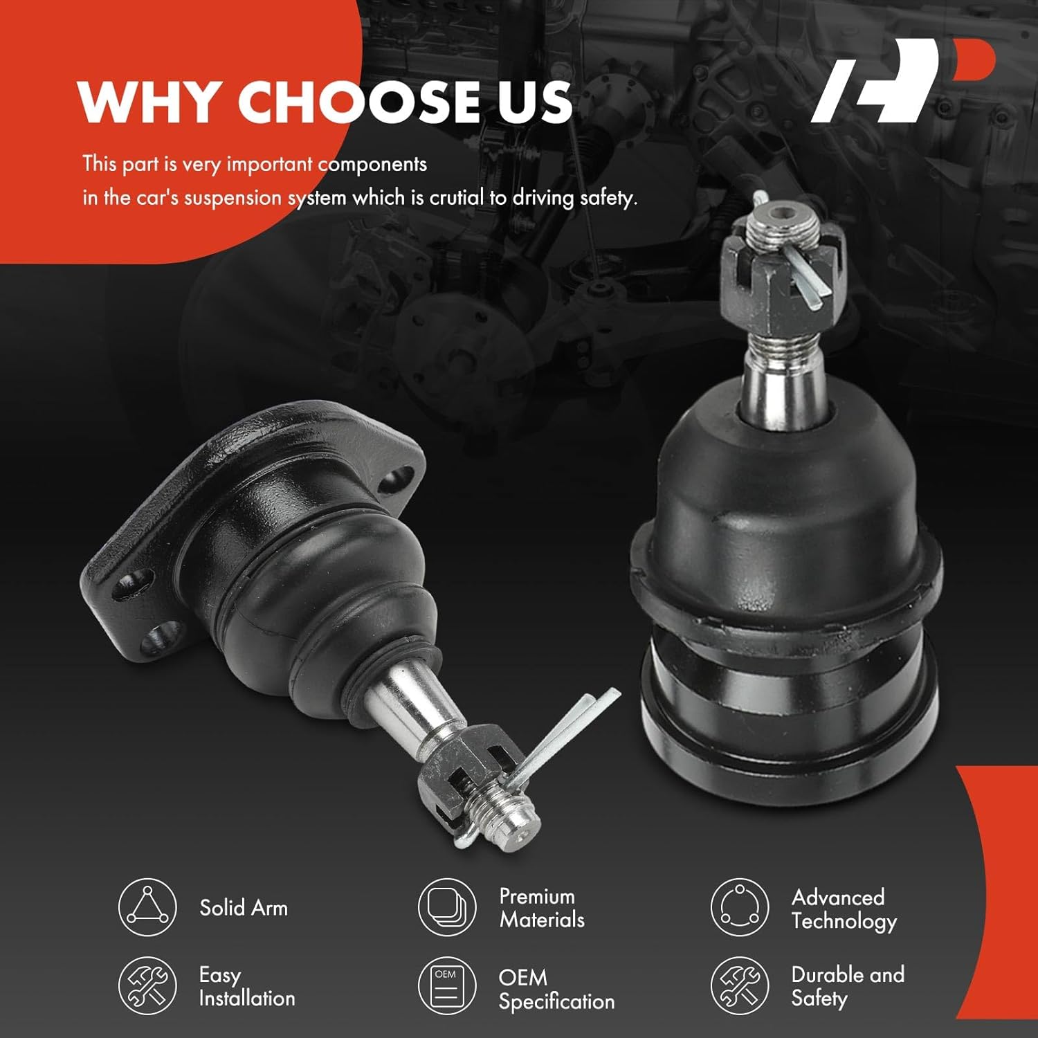A-Premium Set of 4, Front Upper & Lower Ball Joints Kit, Compatible with Chevrolet Corvette 1984-1996