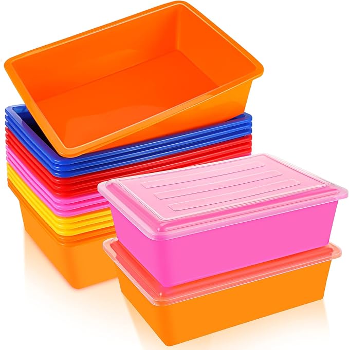 Tatuo 15 Pack Plastic Flat Letter Trays with Lids Classroom Letter Size Paper