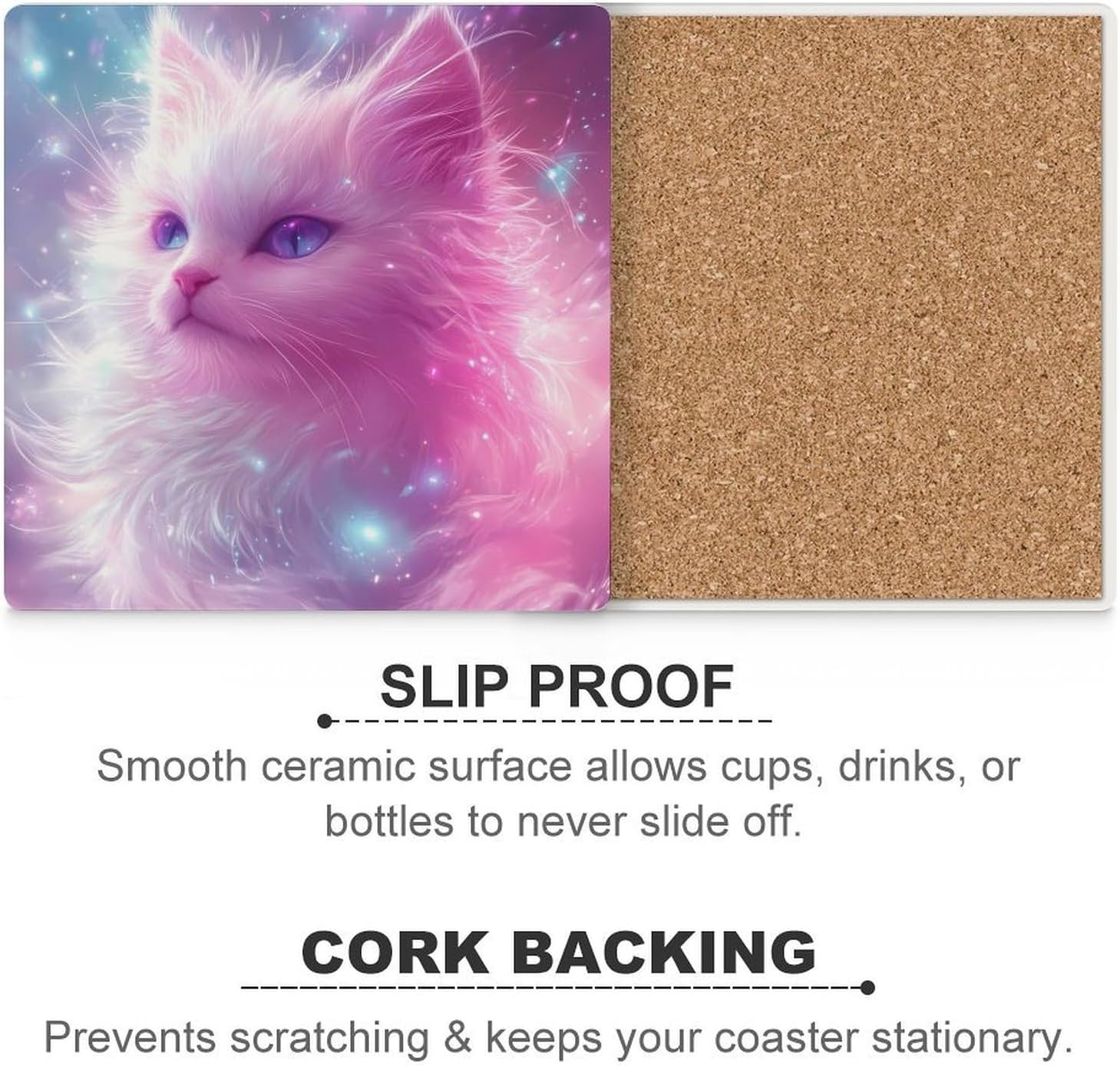 Cute Cat Ceramic Coasters Set Square Drink Coasters Table Coaster for Kitchen Desktop Decor