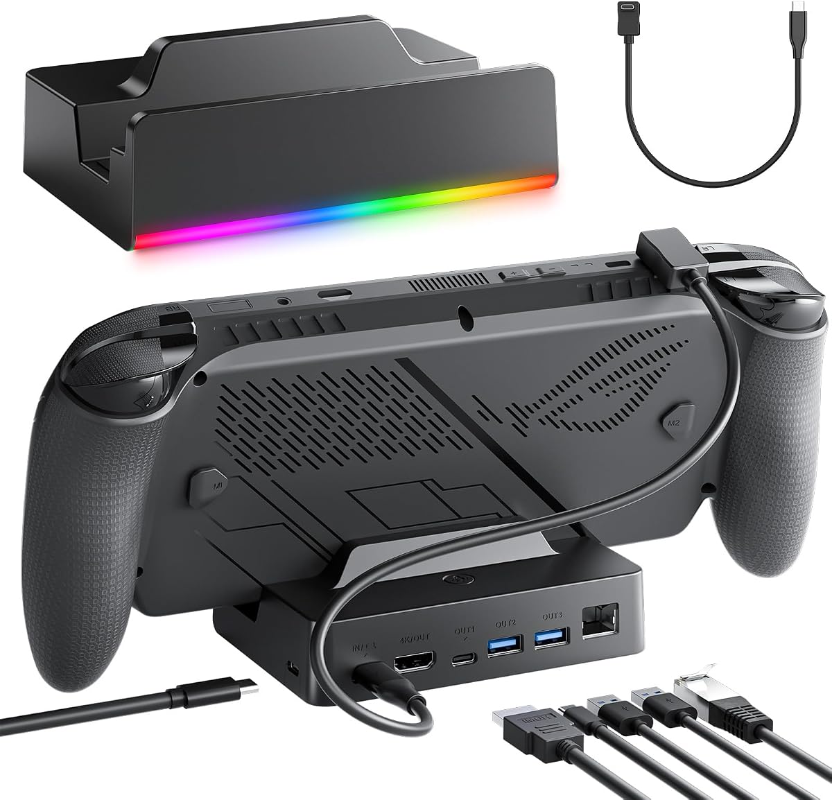 Docking Station for ROG Xbox Ally X, Steam Deck & Legion Go | TanReginal 6-in-1 Dock for ROG Ally with 4K@120Hz HDMI, Gigabit Ethernet, 100W PD Charging, Dual USB 3.2 Ports, RGB Lighting