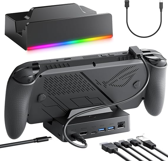 Docking Station for ROG Xbox Ally X, TanReginal Accessories for Steam Deck/Legion Go, 6-in-1 ROG Ally Dock with HDMI 4K@120Hz, Gigabit Ethernet, 100W PD Charging, Dual USB 3.2 Ports, RGB Lighting