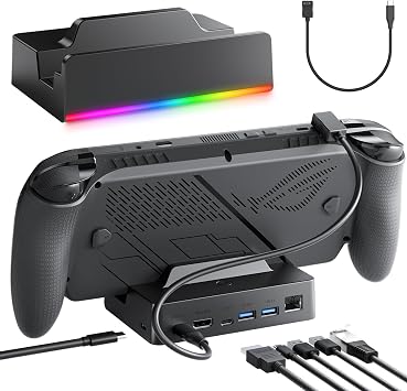 Docking Station for ROG Xbox Ally X, TanReginal Accessories for Steam Deck/Legion Go, 6-in-1 ROG Ally Dock with HDMI 4K@120Hz, Gigabit Ethernet, 100W PD Charging, Dual USB 3.2 Ports, RGB Lighting