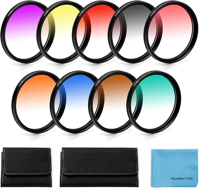 67mm Graduated Colour Filters Kit,Fotover 9 Pieces Gradual Colour Lens Filter Kit Set Accessory for Canon Nikon Sony Pentax Olympus Fuji DSLR Camera + Lens Filter Pouch +Lens Cleaning Cloth