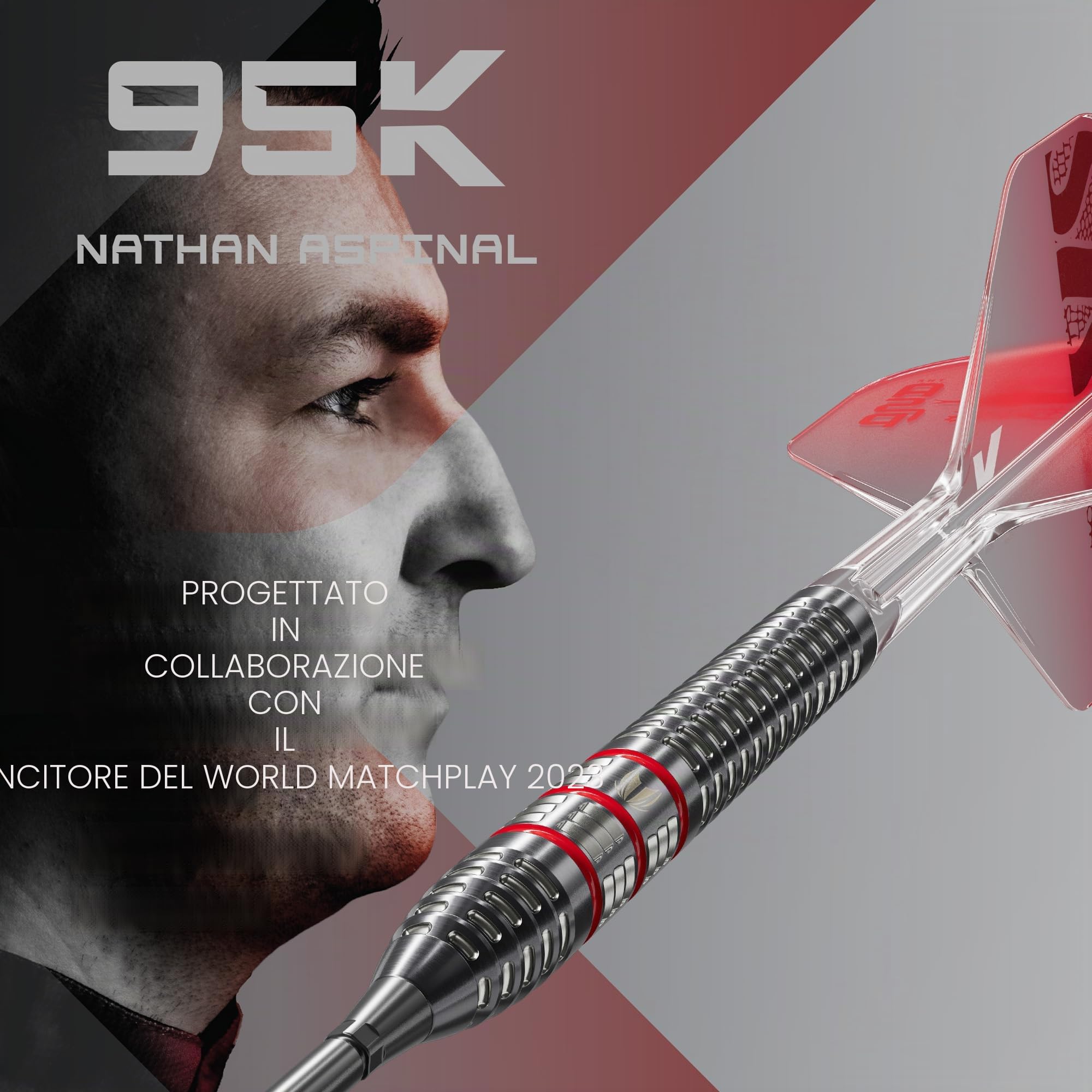 Target Darts Nathan Aspinall Punta in Acciaio 95K Freccette Set, 22G/24G/26G | 95% Tungsteno Freccettes, K-Flex N. 2 Aliette e Aste, Svizzero Storm Nero & SP Tool incluso | Player Edition Professional