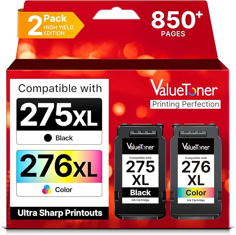 PG-275 XL/CL-276 XL for Canon Ink 275 and 276 275XL 276XL for Canon 275 and 276 Ink Cartridges Work with Pixma TR4720 TS3720 TS3522 TR4722 TS3722 TS3520 TS3700 TR4723 TS3500 TR4700, 2-Pack