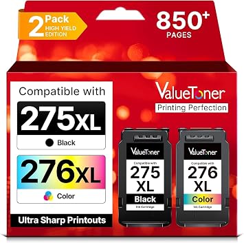 PG-275 XL/CL-276 XL for Canon Ink 275 and 276 275XL 276XL for Canon 275 and 276 Ink Cartridges Work with Pixma TR4720 TS3720 TS3522 TR4722 TS3722 TS3520 TS3700 TR4723 TS3500 TR4700, 2-Pack