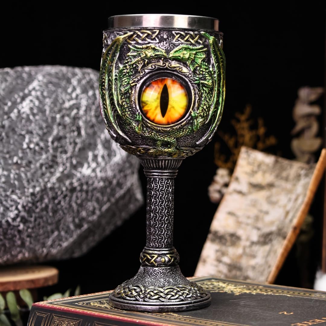ZONSUSE Calice Drago, Calices Occhio Dragos, Bicchiere da Vino Medievale, Goblet in Acciaio Inox, Tazza Halloween 180ml (Occhi)