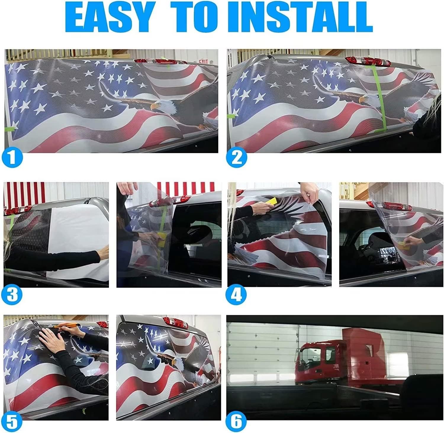 God Bless American Flag Rear Window Decal for Trucks SUV,Eagle Tint Perforated Car Vinyl Sticker Graphic,Automotive Window Decals,Bald Car Rear Window Graphics 53"x14"