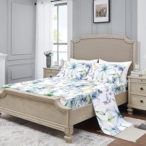 Miniatura 7 de YIYEA Juego de sábanas de microfibra floral de doble cepillado de 1800 hilos, lujosas, calidad hotelera, para cama de tamaño matrimonial,