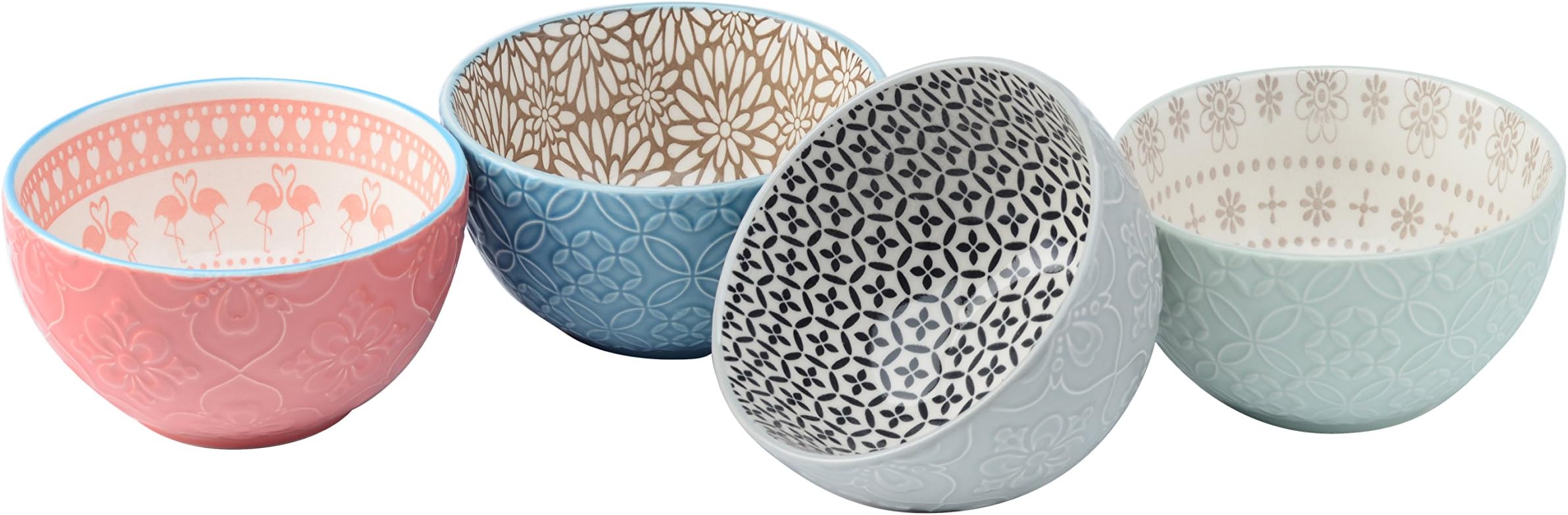 Signature Housewares 12 oz Pad Print PP7 Assorted 4.5" Bowls (Set of 4), Multicolor