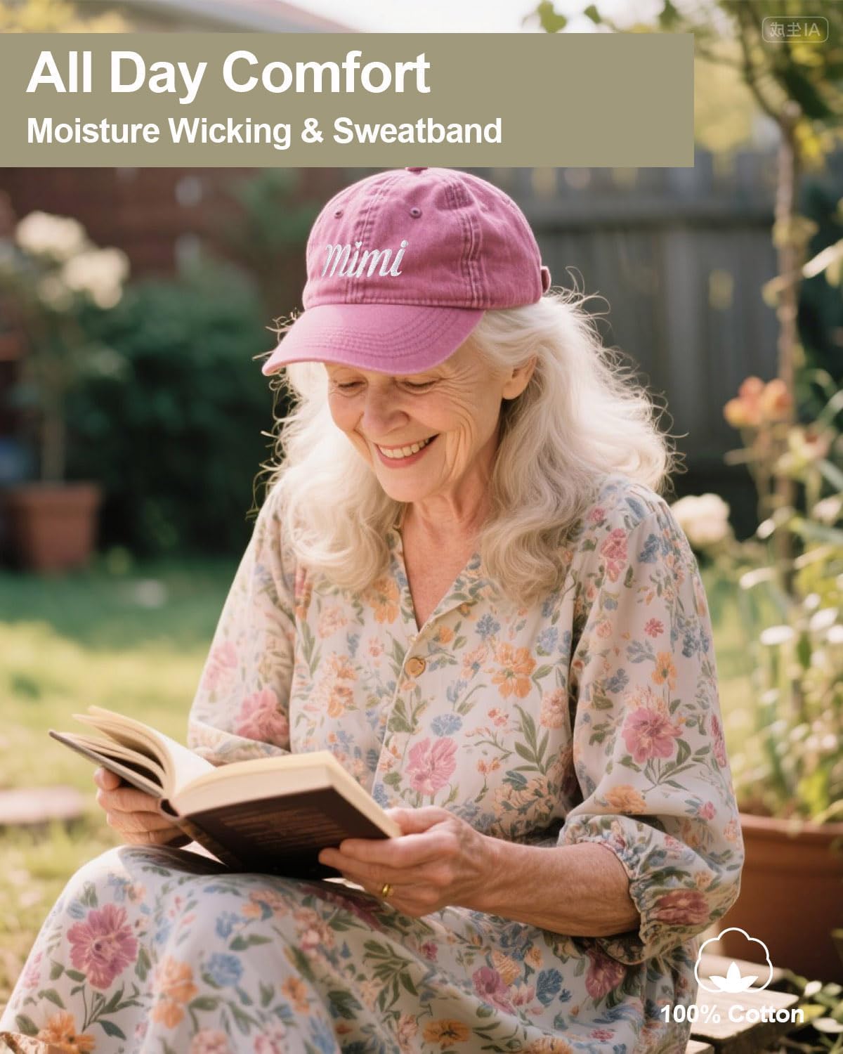 Birthday Grandma Gift - Mimi Gigi Grandma Hat Embroidered Mimi Gigi Gifts, Adjustable Breathable Cap for Mimi Gigi Nana Grandma, Durable Comfortable Unisex Cap for Casual Wear Grey - Image 2