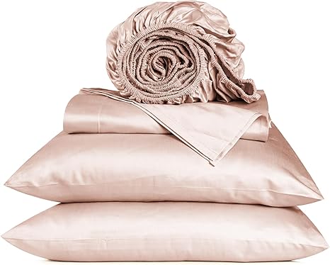 URBANHUT 800 Thread Count King Size Egyptian Cotton Sheets Set, 4 Pc Bed Sheet Sets for King Size Bedding, Luxury Hotel Sheets Sateen Finish Fits 16" Deep Pocket - Blush Pink
