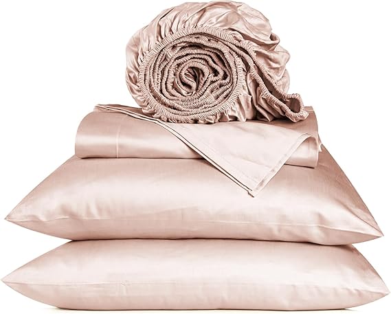 URBANHUT 800 Thread Count King Size Egyptian Cotton Sheets Set, 4 Pc Bed Sheet Sets for King Size Bedding, Luxury Hotel Sheets Sateen Finish Fits 16" Deep Pocket - Blush Pink