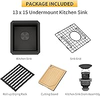 Vista 68 de Fregadero de barra negro, fregadero de cocina negro de montaje inferior de 15 pulgadas, fregaderos de cocina de 15 x 15 x 10 pulgadas, fregadero