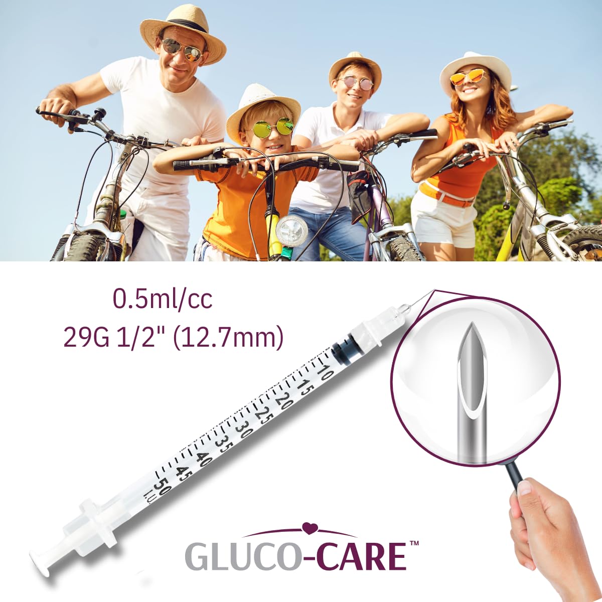 Jeringas de 0,5 ml/cc, 29 g x 12,7 mm, 100 unidades por caja