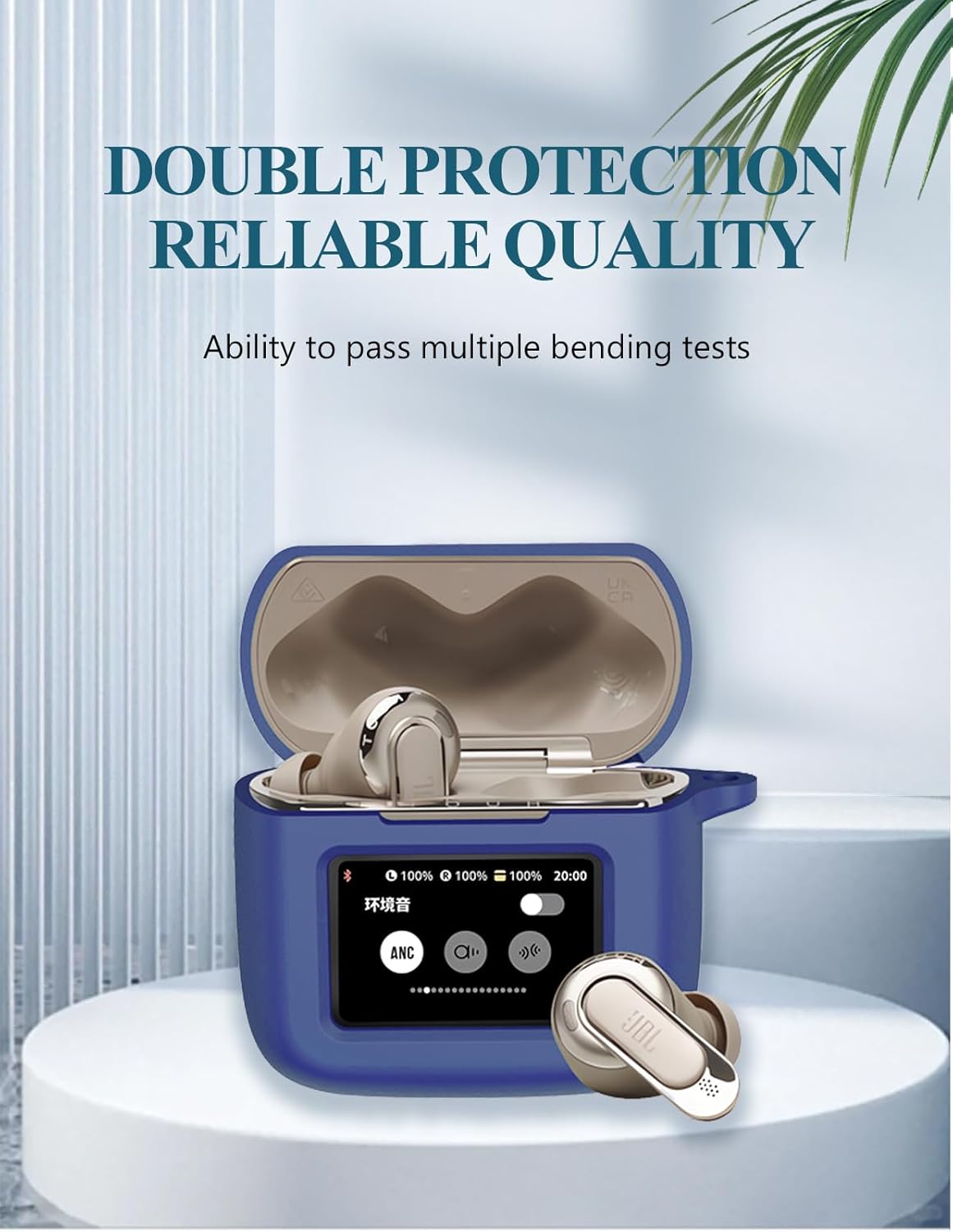 Case for JBL Tour Pro 3 - True Wireless Noise Cancelling Earbuds, Soft Silicone Protective Portable Scratch Shock Resistant with 2pack Screen Protector &Cleaner Kit & Carabiner & Lanyard，Blue - Image 3