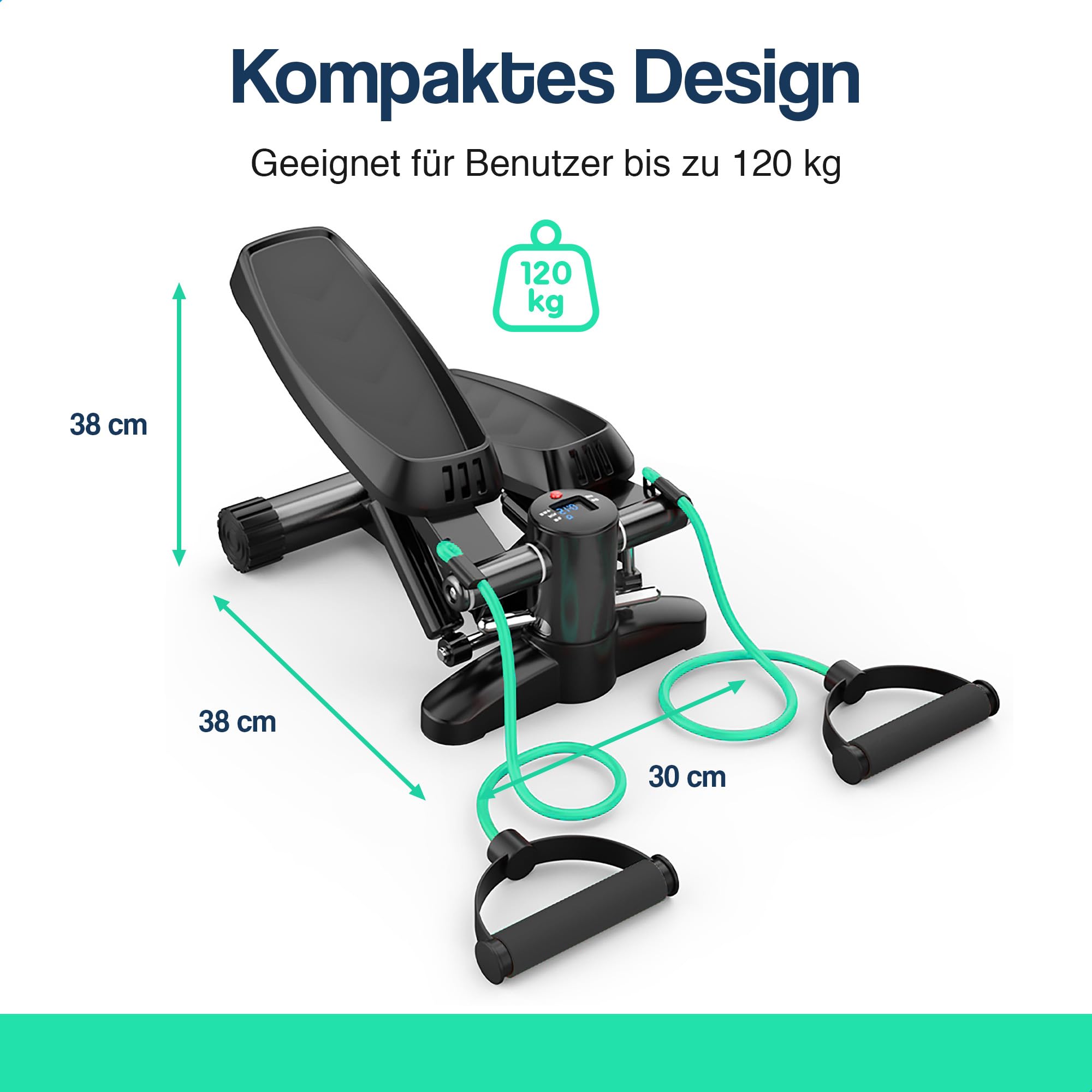 Hulser 2-in-1 Stepper für Zuhause mit Display - Ganzkörpertrainer mit Anpassbarem Widerstandssystem & Widerstandsbändern - Fitness Gerät für Arme, Oberschenkel, Gesäß & Schultern - Mit Bodenmatte