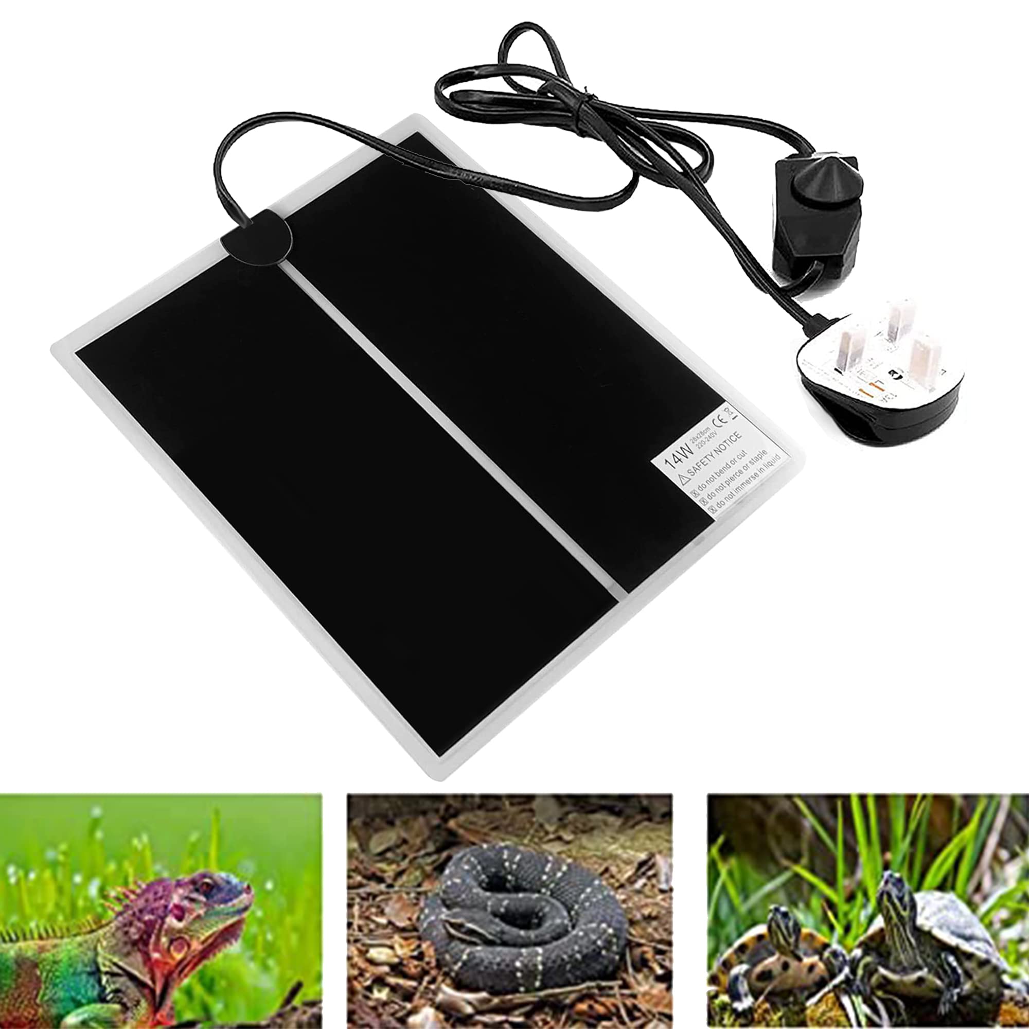 ZNABHNG Reptile Heating Mat Heat Mats Pets Heat Pad Non-Adhesive Heat Pad Removable Under Tank Heat Pad for Reptiles Tortoise Snakes Lizard Gecko Hermit Crab Turtle Amphibians (14W (28 x 28cm))