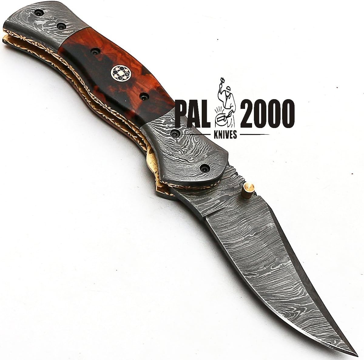 PAL 2000 KNIVES FL-8844 Handmade Damascus Steel 7.4 Inches Folding Pocket Knife - Rose Wood Handle