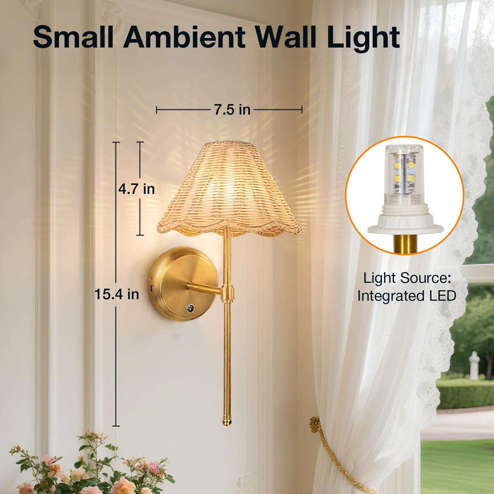 Juego de 2 apliques de pared de ratán bohemio que funcionan con pilas, lámpara de pared magnética de atenuación continua, batería recargable de 5200 mAh y LED integrado, para sala de estar
