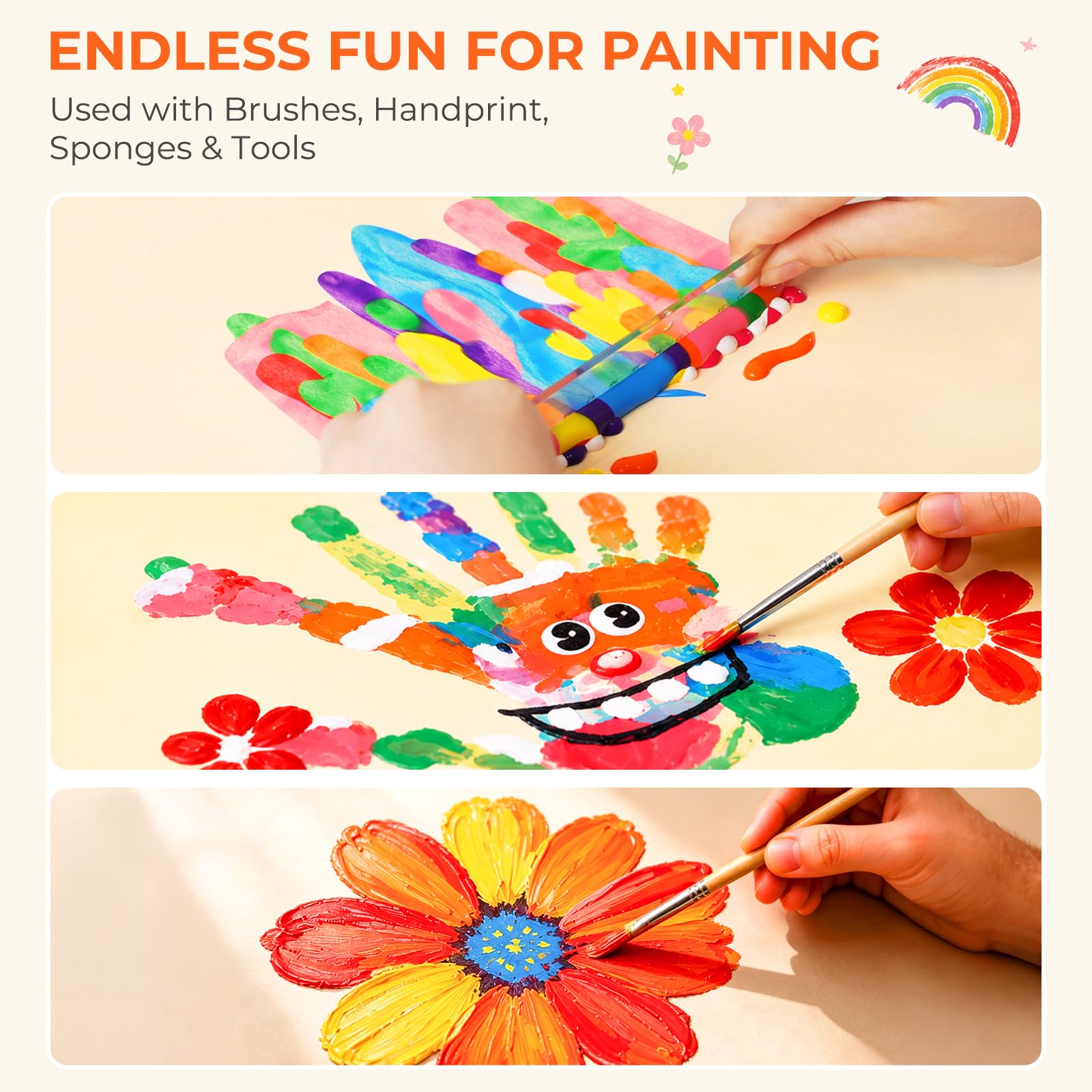 Nicpro Pintura lavable para niños, 14 colores, 250 ml, no tóxica, con pinceles, vasos y esponja