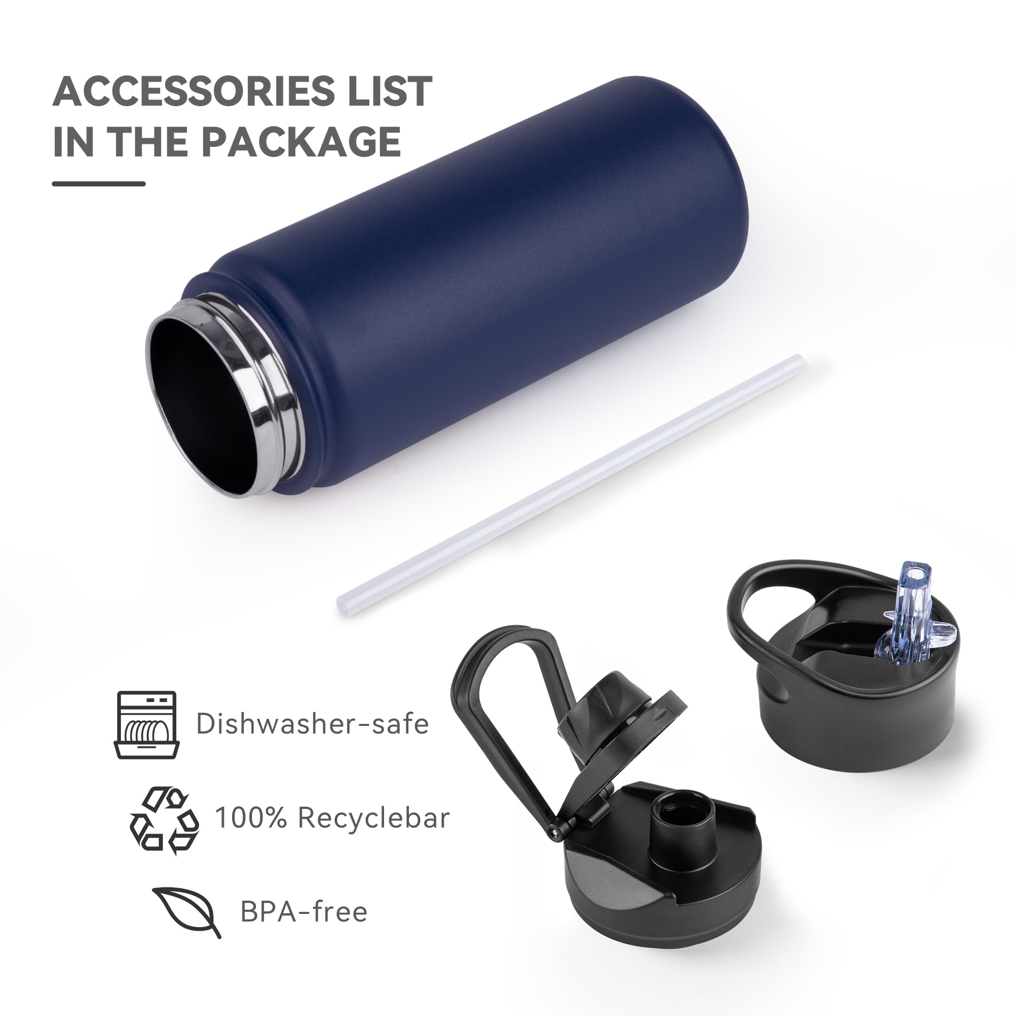UMBFUN Insulated Water Bottle, 500ml 2 Lids (Straw Lid and Spout Lid) - Image 3