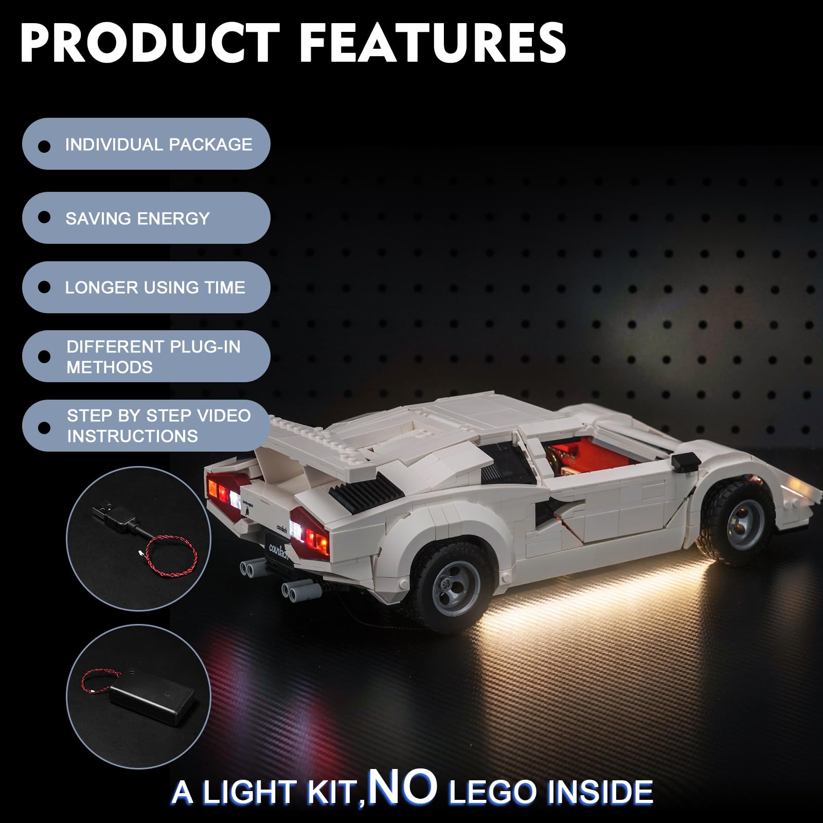 Led Light Set for Lego Lamborghini Countach 5000 Quattrovalvole (No Lego), Decoration Lighting Set for 10337 Creative Toys - Image 3