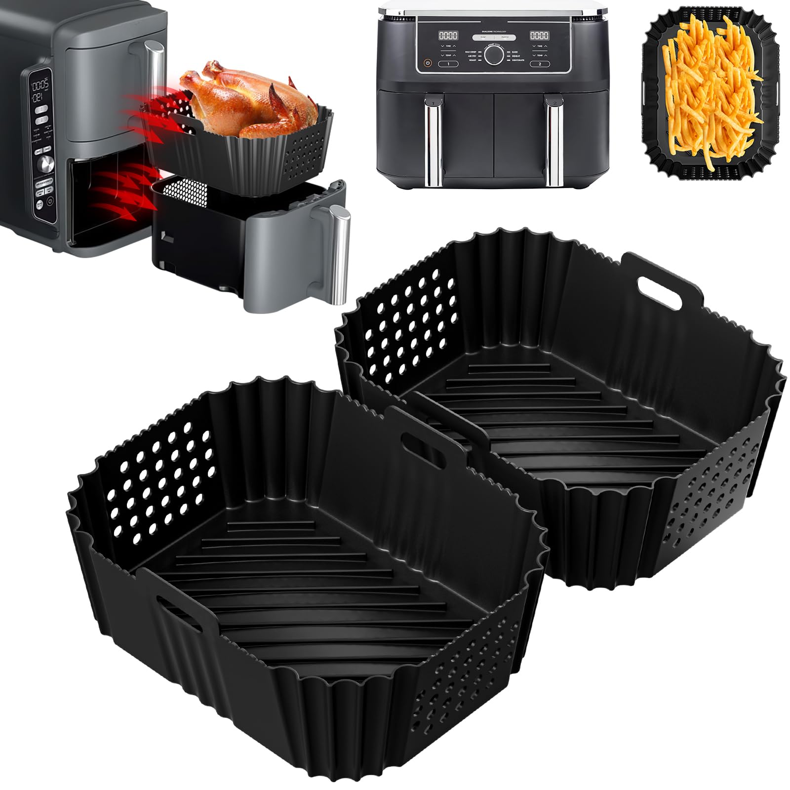 2Psc Silicone Air Fryer Mould for Ninja Double Stack XL Fryer, 9.5L SL400UK, Air Fryer Accessories for Foodi Max Dual Zone AF400EU / AF300EU, Airfryer Cecotec 9L / La Moustache 8L