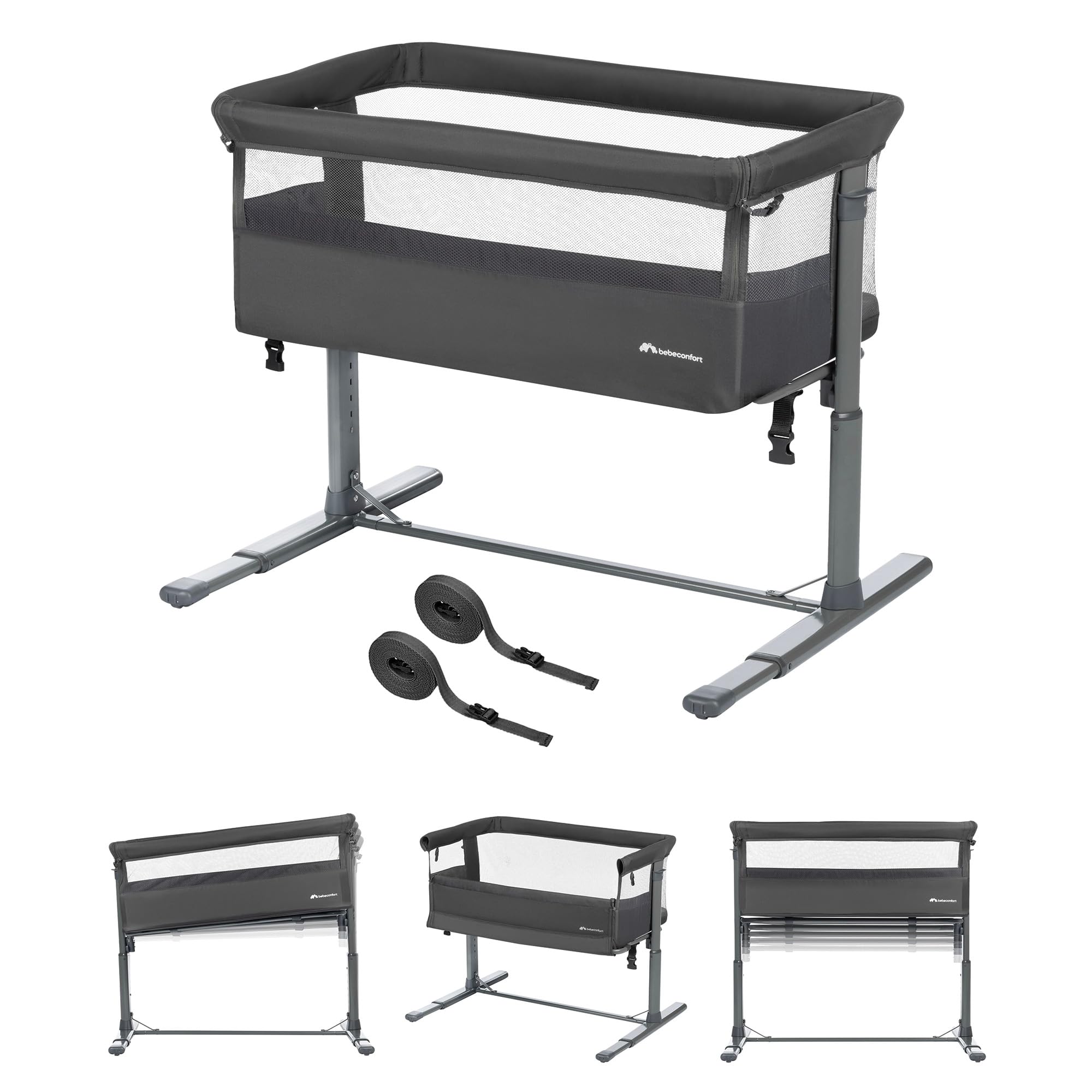 Bebeconfort Zina Berceau Bebe Cododo 0-6 Mois 0-9 kg Pliable 5 Positions Hauteur Réglables Matelas Inclinable Mineral Graphite