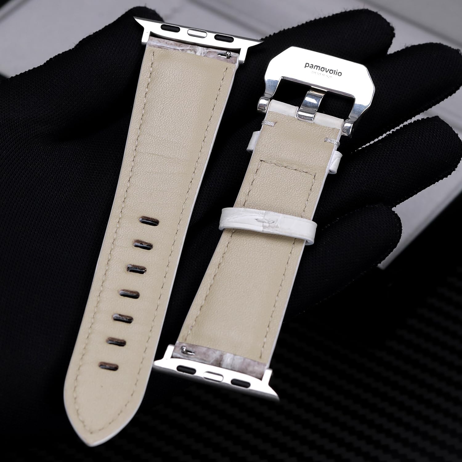 luxury Himalaya Crocodile skin Retro style 925 silver Skeleton Buckle for Apple Watch Band Ultra1 2 49mm for iWatch123456789 se10s11 46mm45 leather 42woman mens44